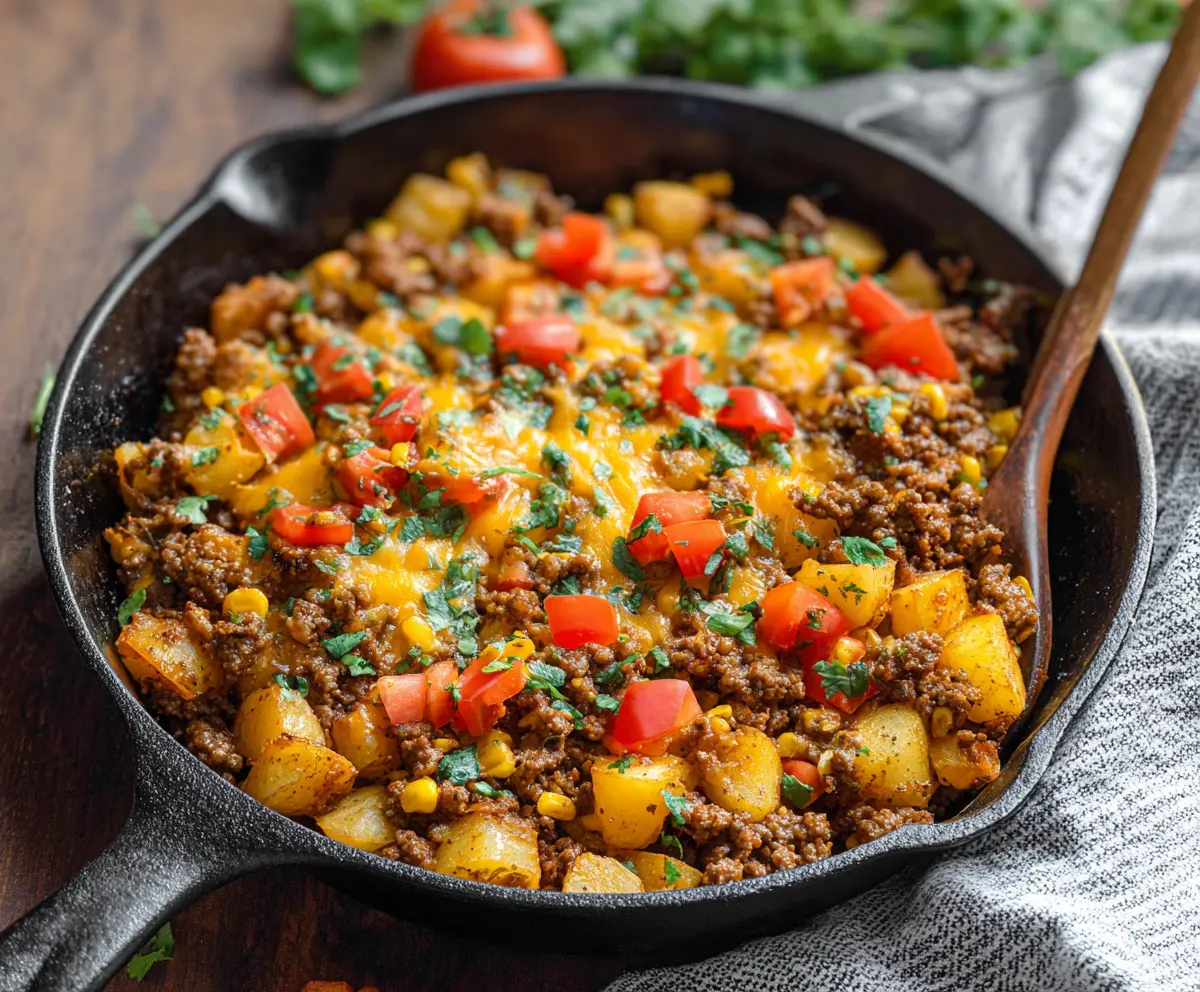 Southwest Ground Beef and Potato Skillet