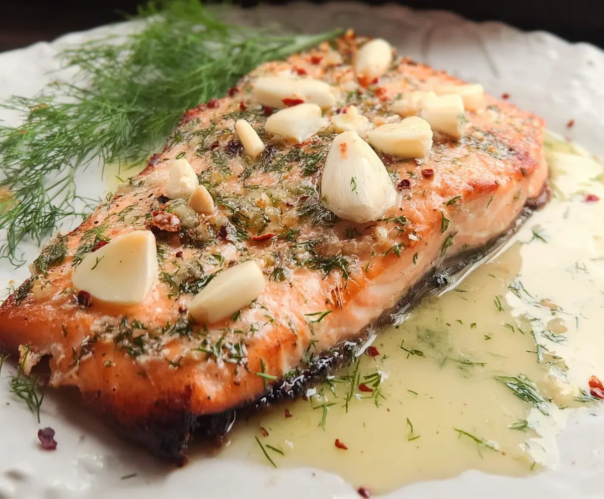 Lemon Dill Salmon with Garlic, White Wine, and Butter Sauce