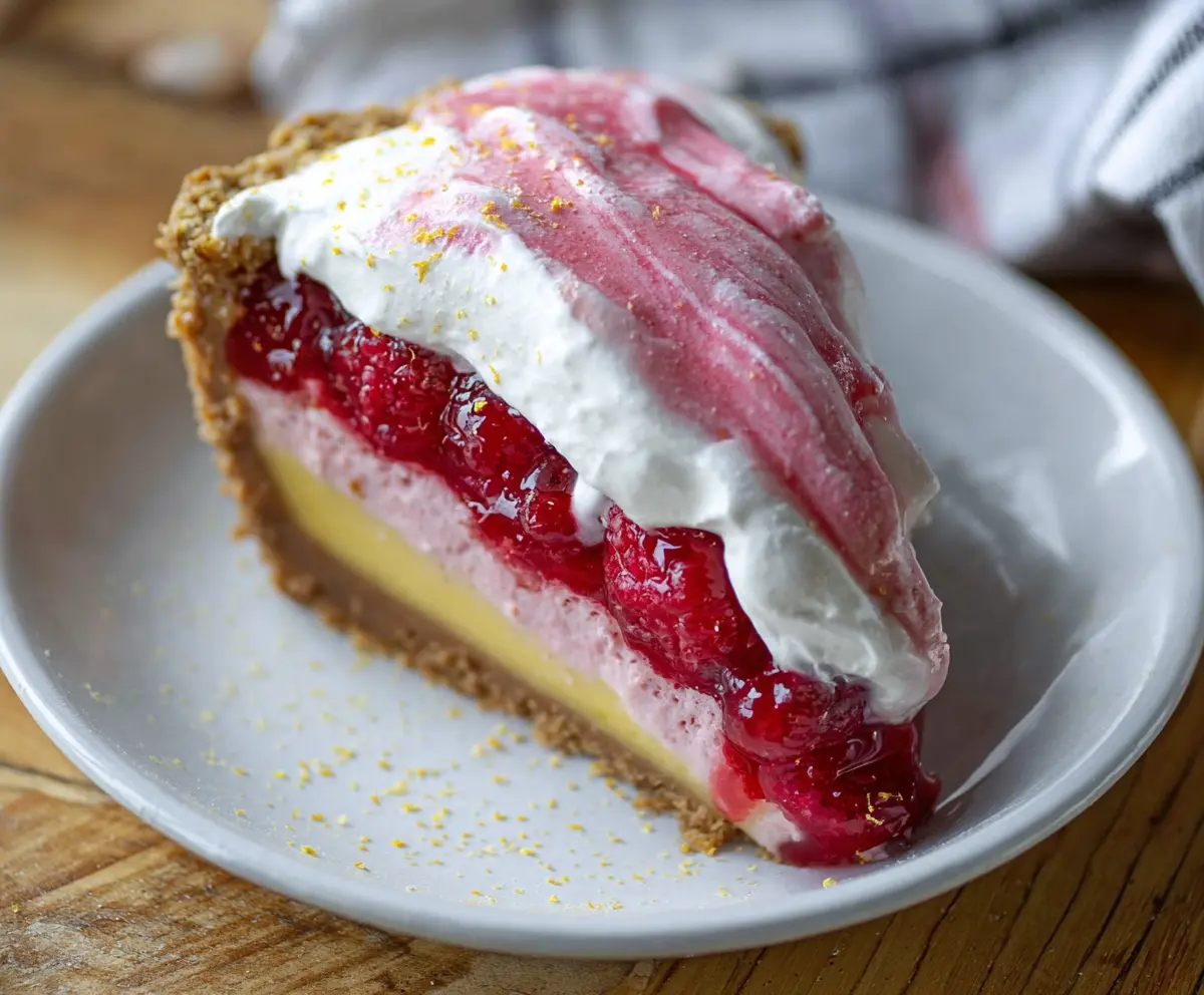Delicious Lemon Raspberry Pie with a golden crust and fresh raspberry topping