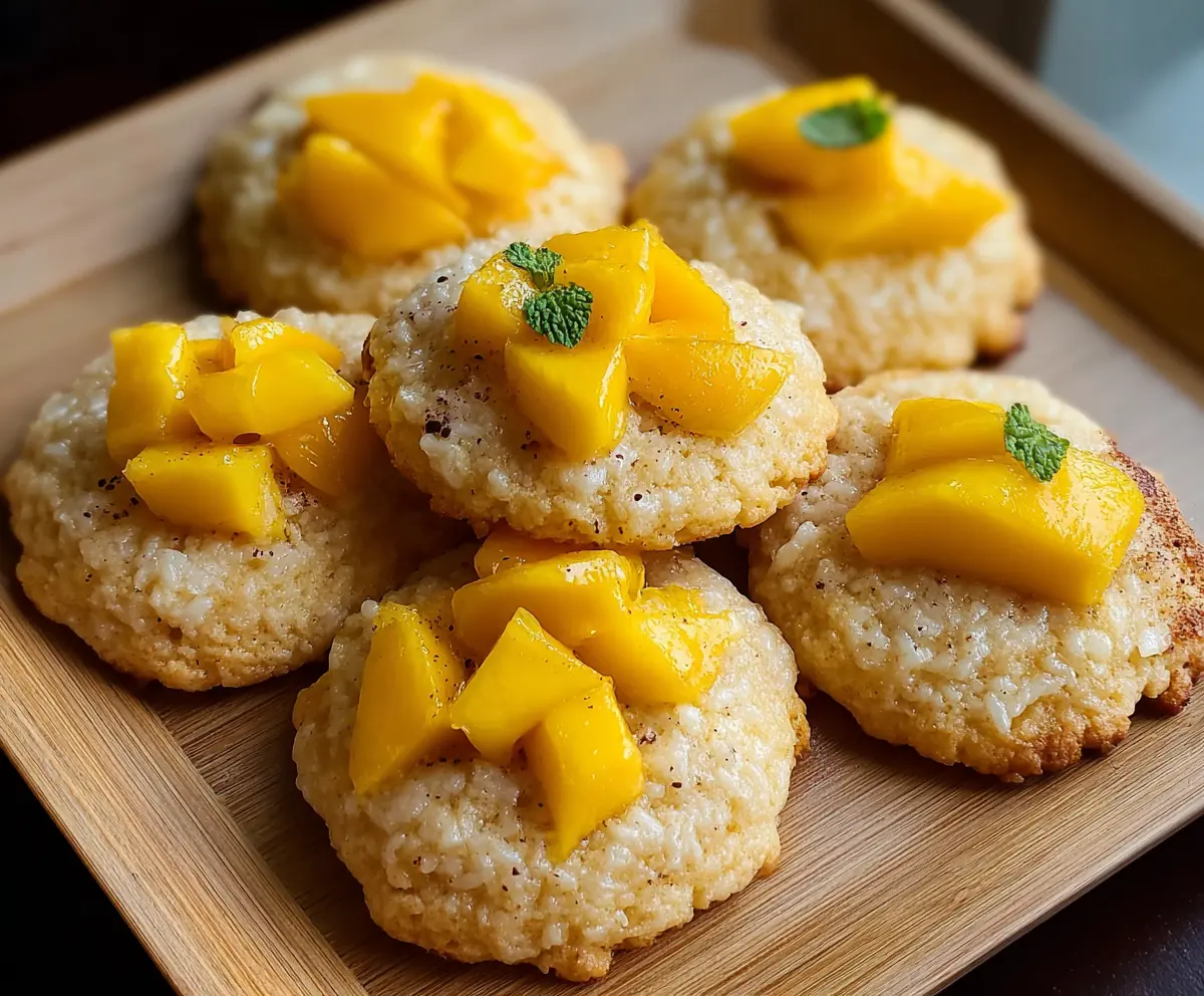 Delicious Mango Sticky Rice Cookies showcasing a tropical dessert with vibrant mango and sticky rice flavors.