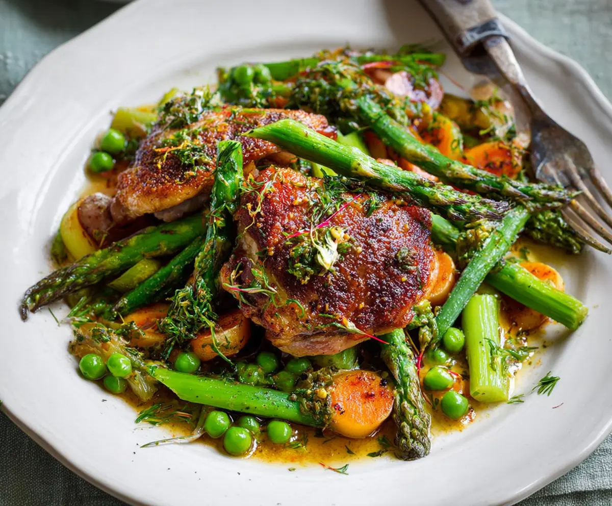 Pan-Roasted Chicken Thighs with Spring Vegetables