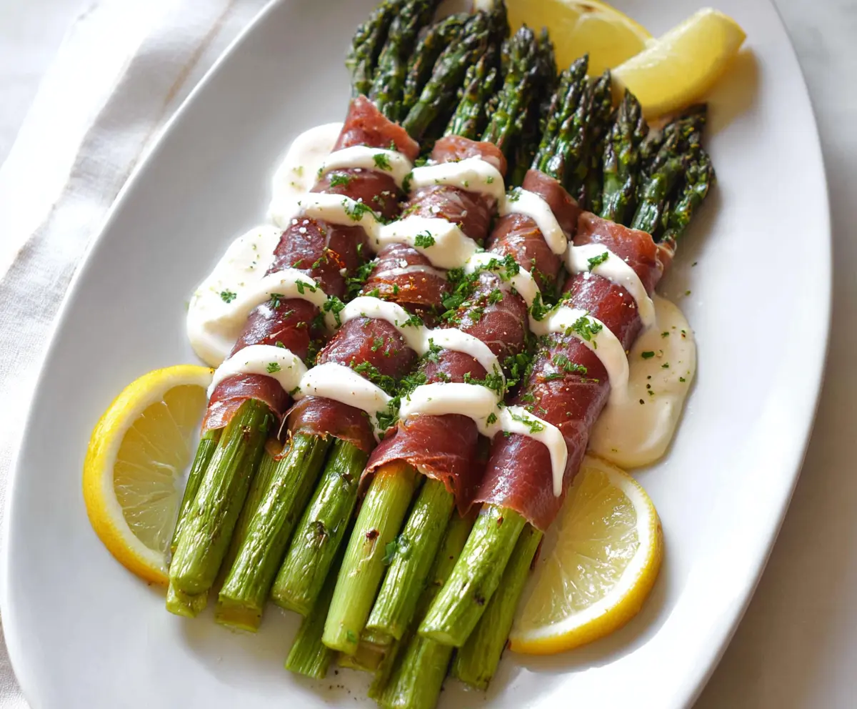 Prosciutto-Wrapped Asparagus with Lemon Cream Sauce
