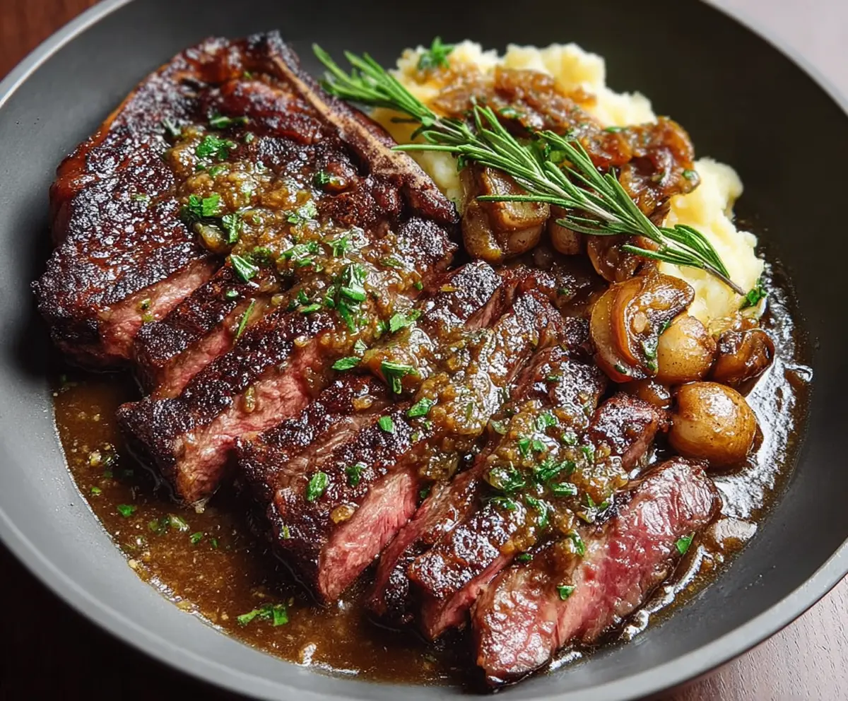 Ribeye and Roasted Garlic Pan Sauce
