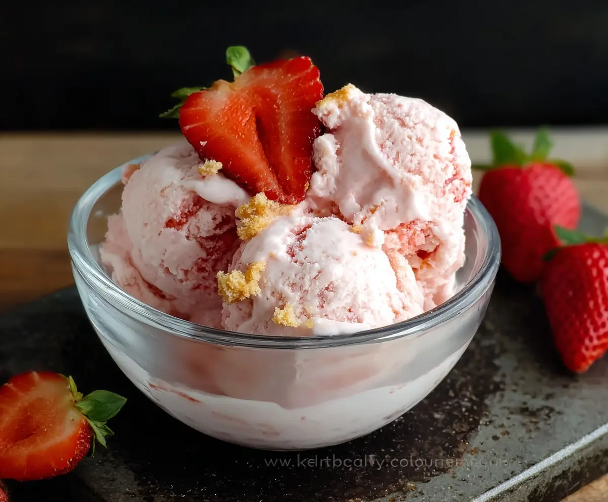 Delicious strawberry cottage cheese ice cream with high protein and low carb content in a glass bowl