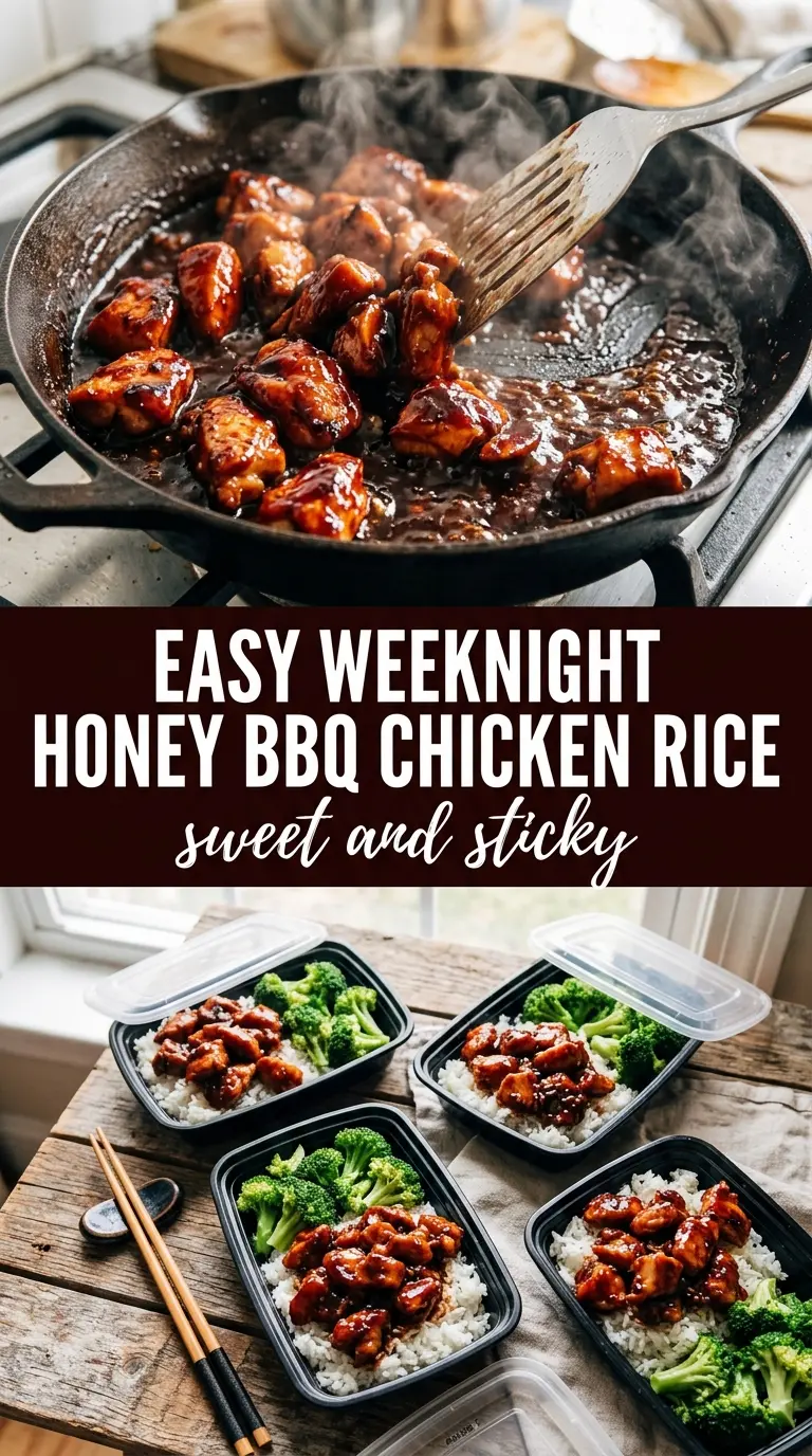 Honey BBQ Chicken Rice sticky savory one-pan