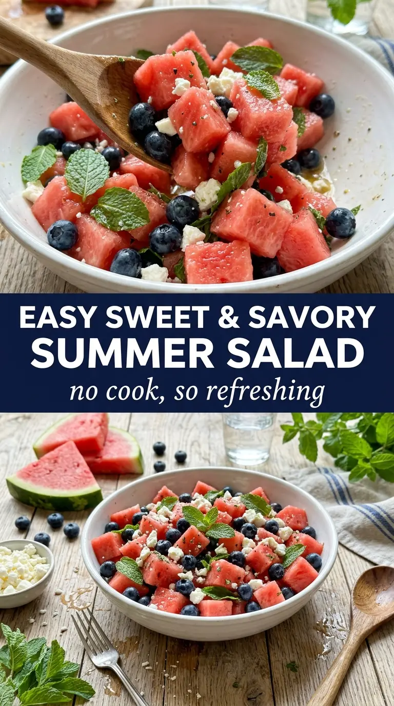 Watermelon Blueberry Feta Salad juicy sweet-savory