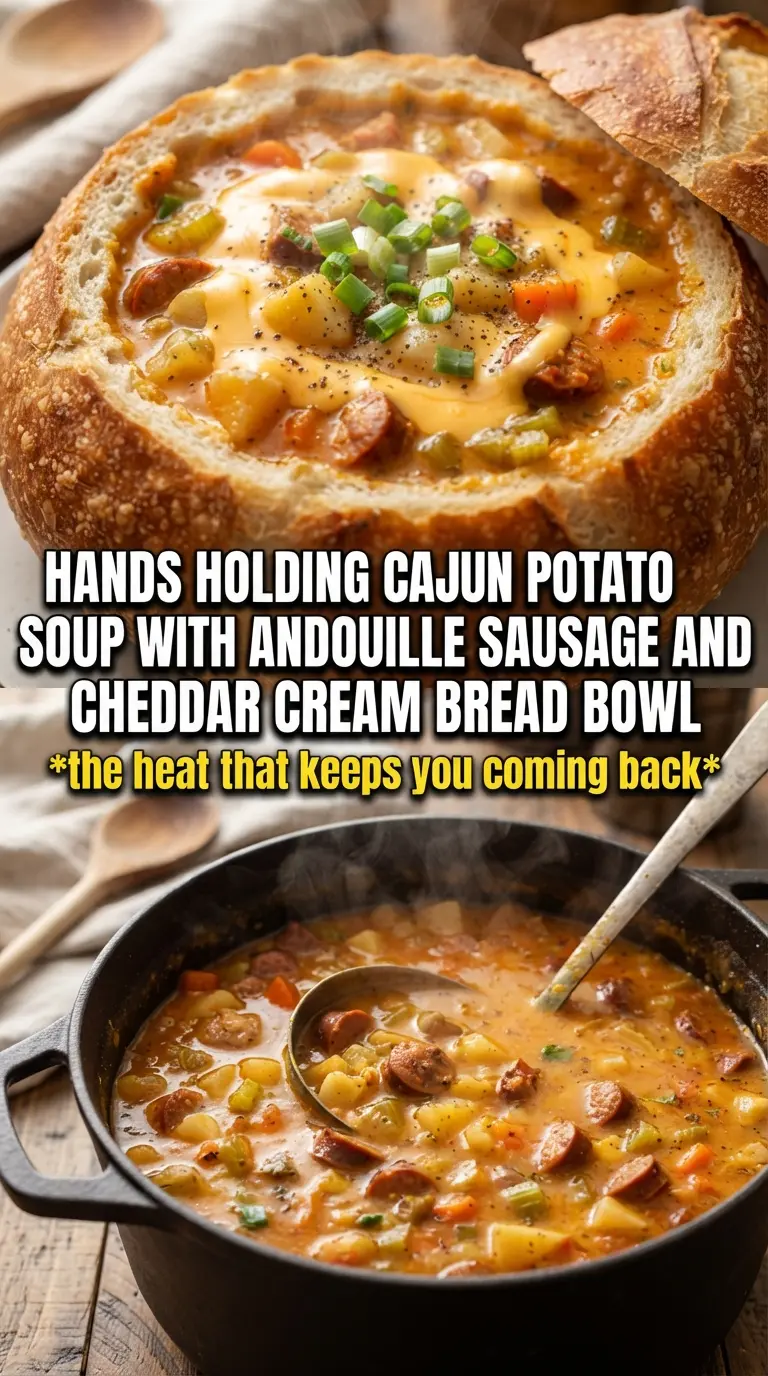 Cajun Potato Soup With Andouille Sausage And Cheddar Cream smoky creamy hearty