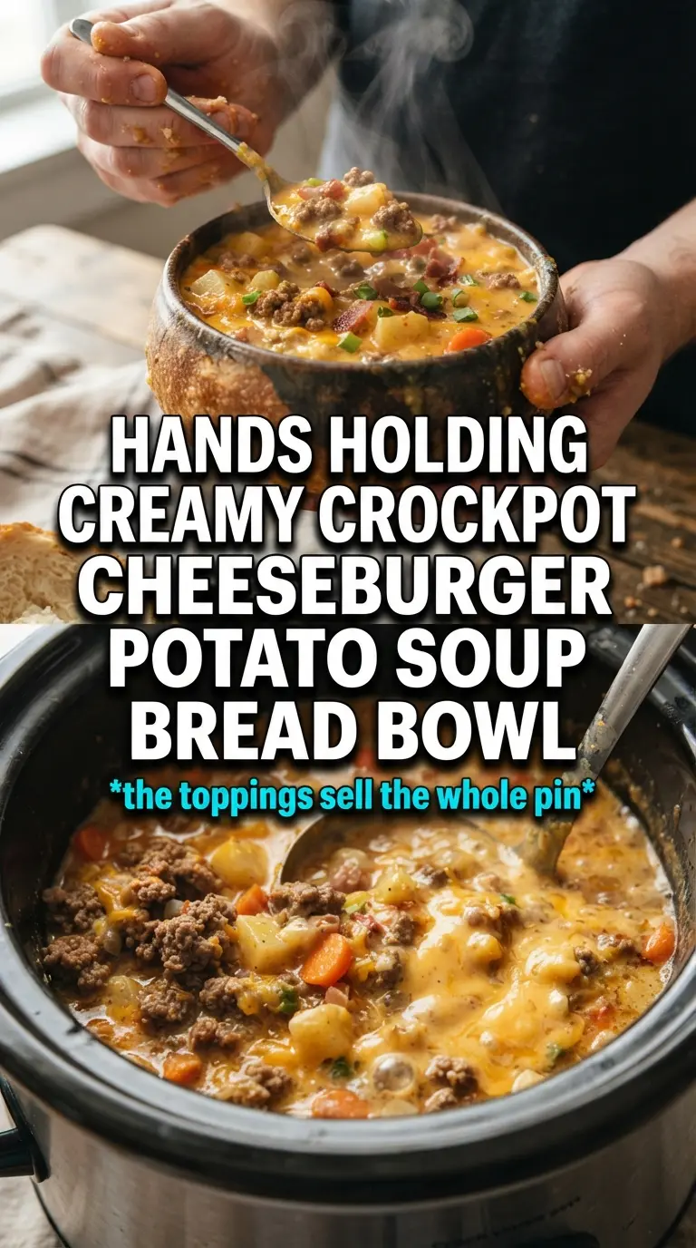 Creamy Crockpot Cheeseburger Potato Soup cheesy hearty comforting