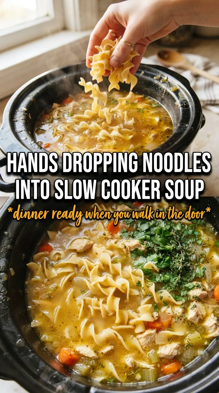 Slow Cooker Chicken Noodle Soup clear broth shredded chicken