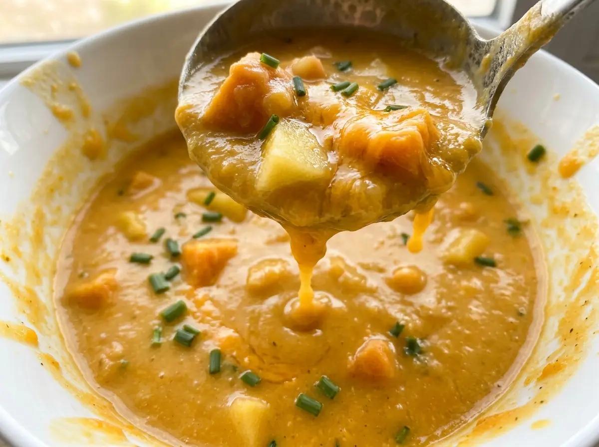 Apple Cheddar Sweet Potato Soup creamy golden