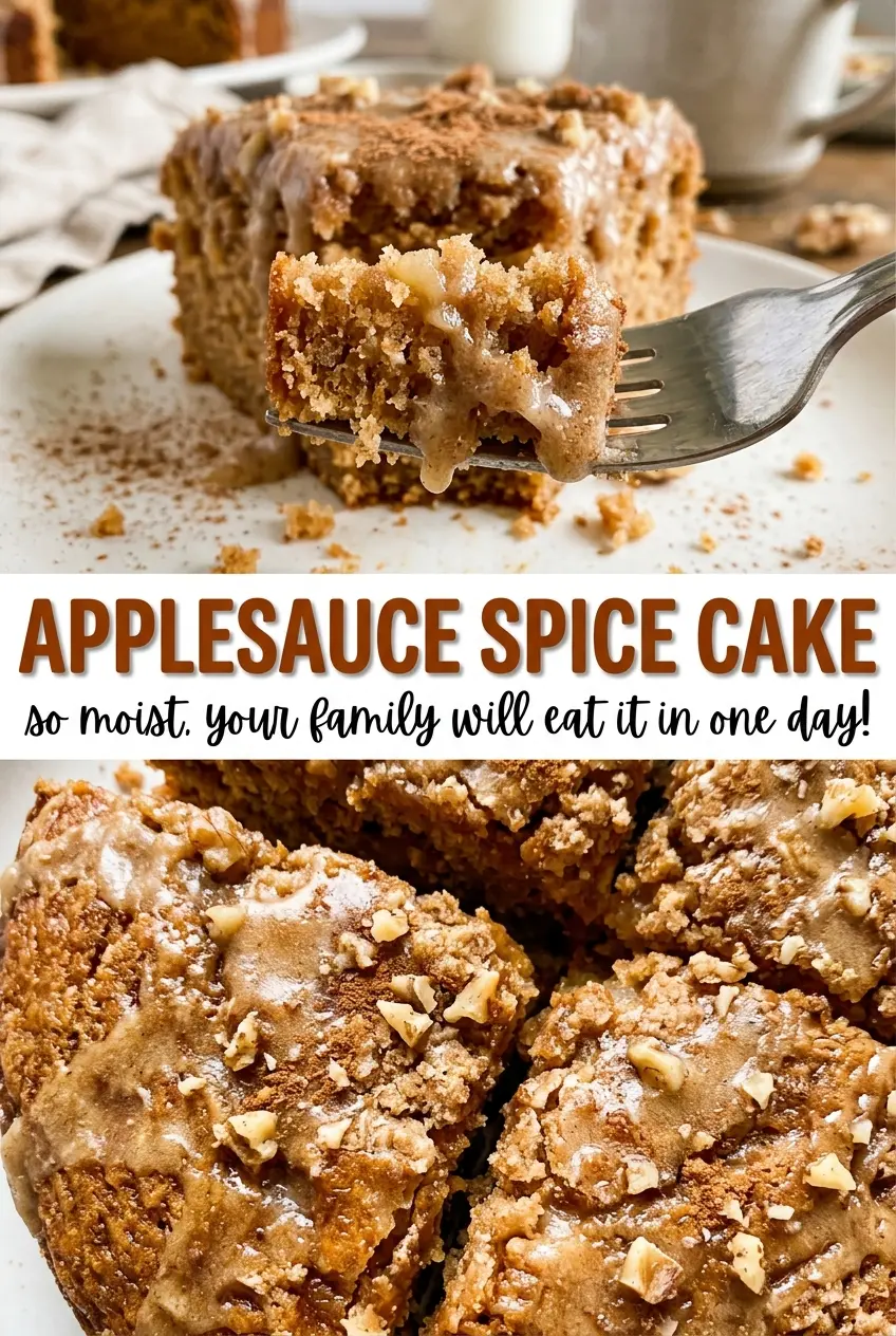 Apple Sauce Spice Cake with cinnamon-speckled top
