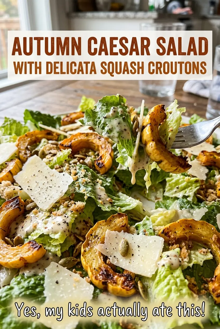 Autumn Caesar Salad with Delicata Squash Croutons tender golden squash