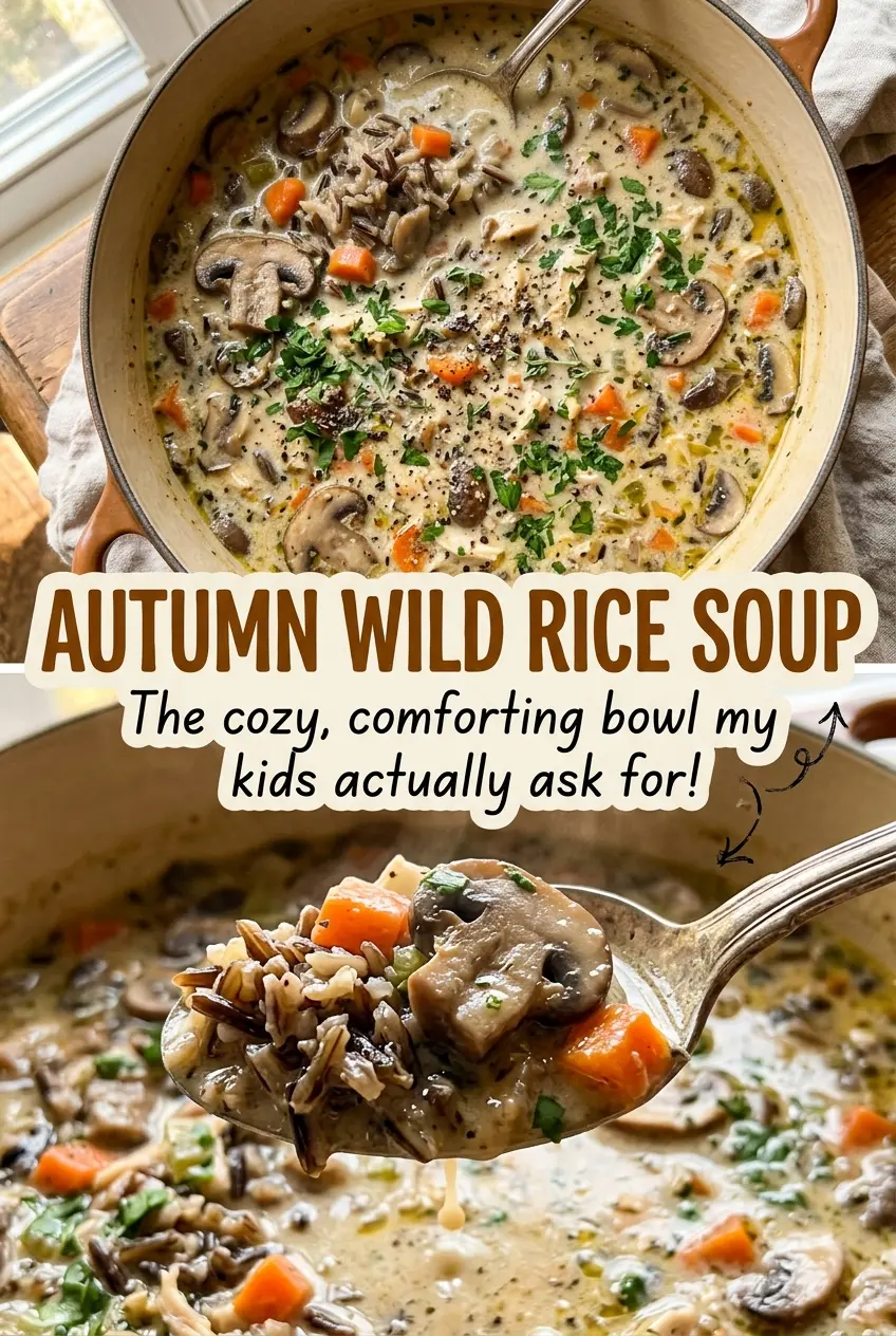 Autumn Wild Rice Soup with mushrooms and tender rice