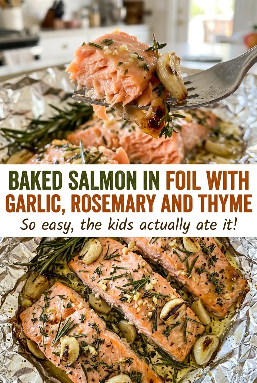 Baked salmon in foil with garlic, rosemary and thyme, fragrant and tender