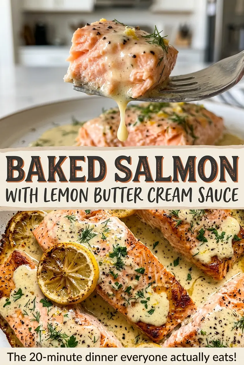 Baked Salmon with Lemon Butter Cream Sauce, silky lemon sauce