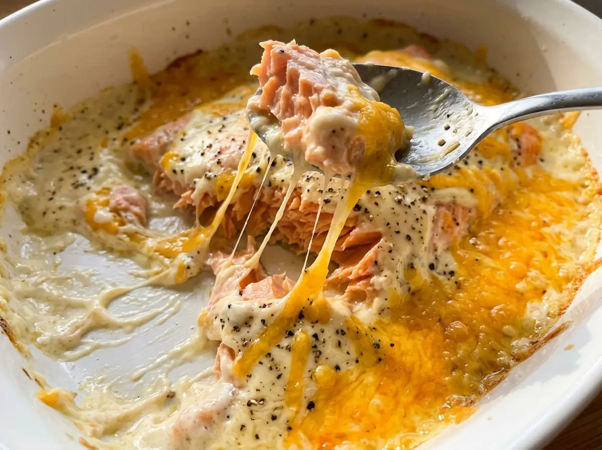 Baked salmon with mayo and cheese creamy Parmesan topping
