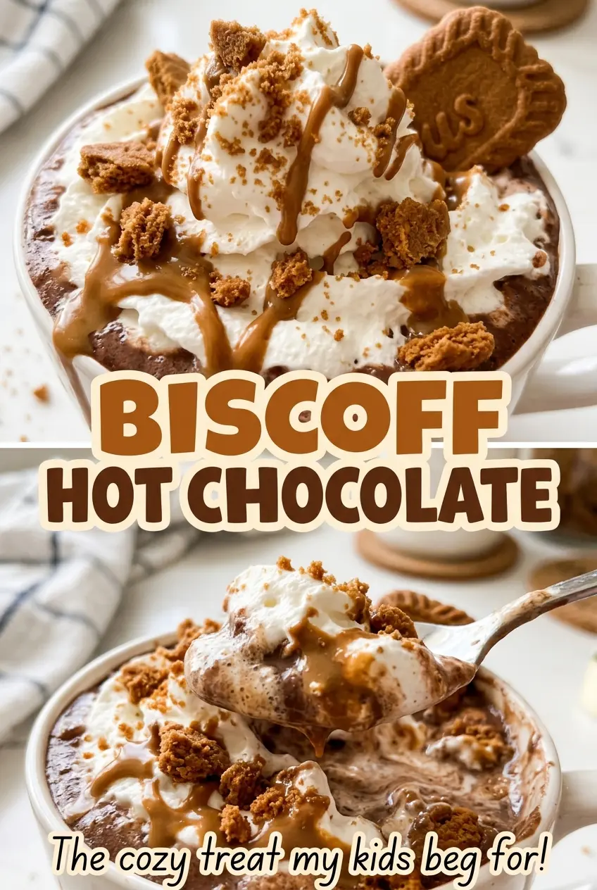 Biscoff Hot Chocolate creamy, glossy drink