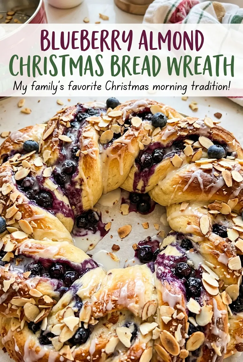 Blueberry Almond Christmas Bread Wreath glossy blueberry braid