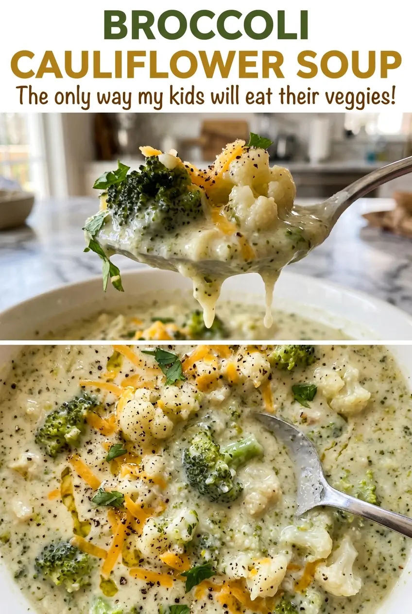 Broccoli Cauliflower Soup hearty cheesy