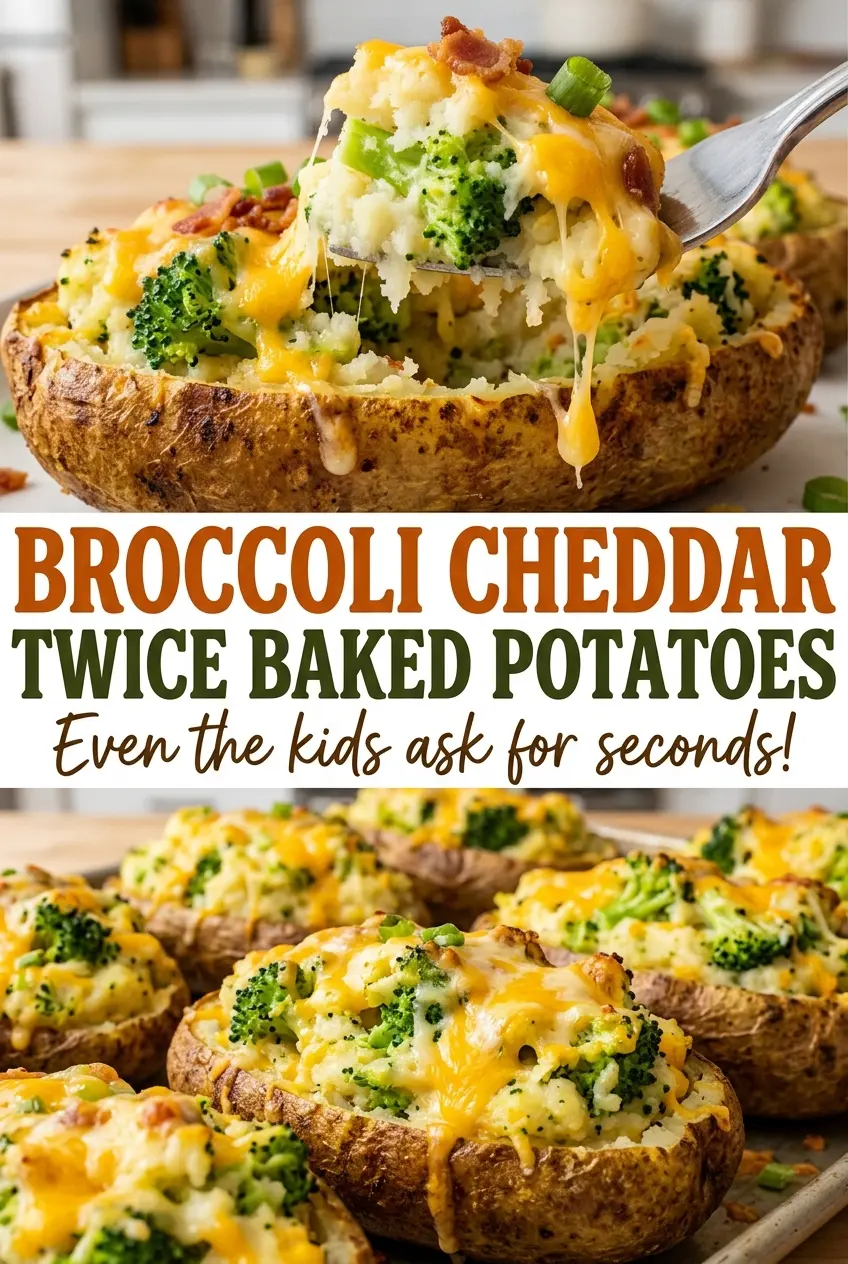 Broccoli Cheddar Twice Baked Potatoes fluffy broccoli filling