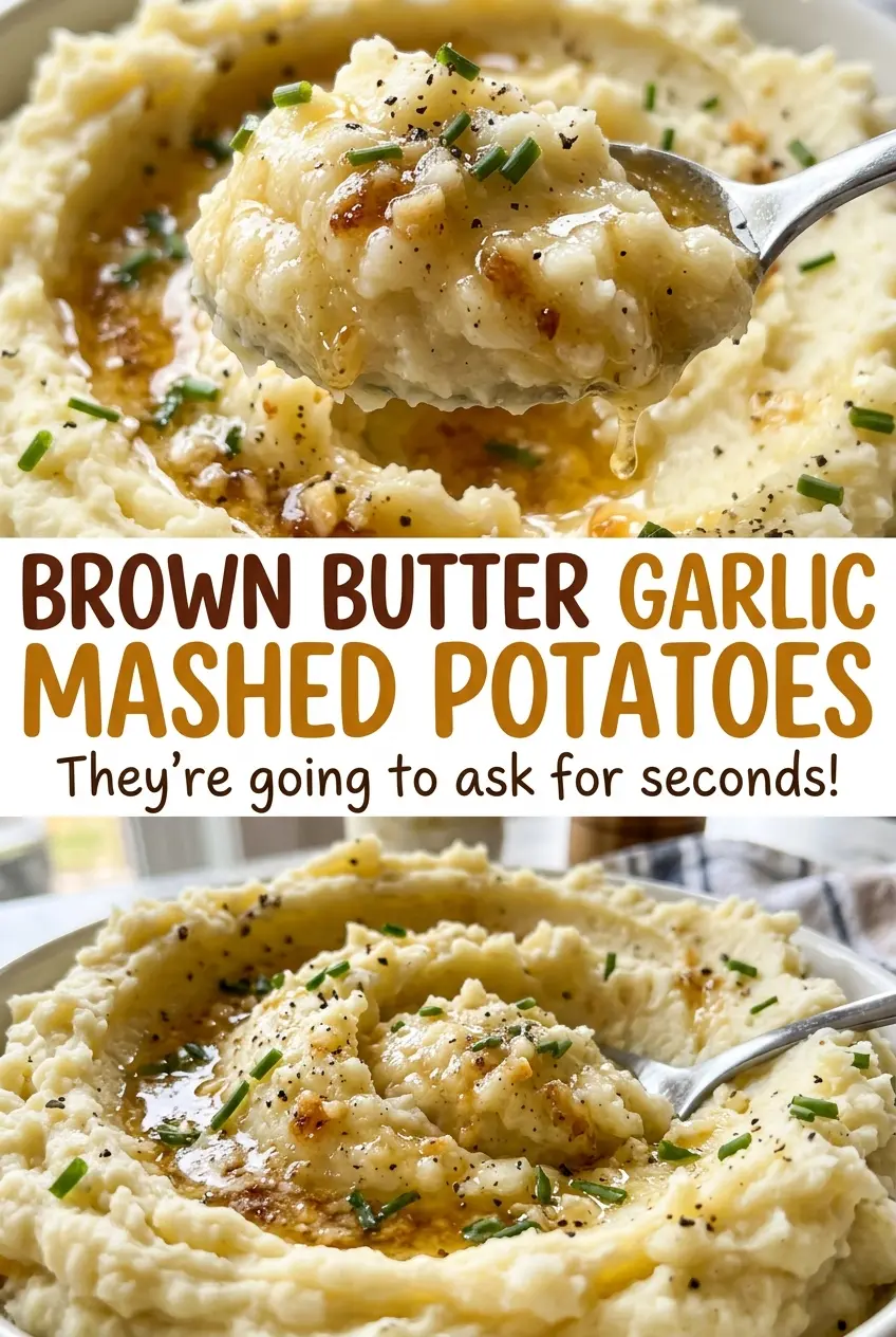 Brown butter garlic mashed potatoes, fluffy and buttery