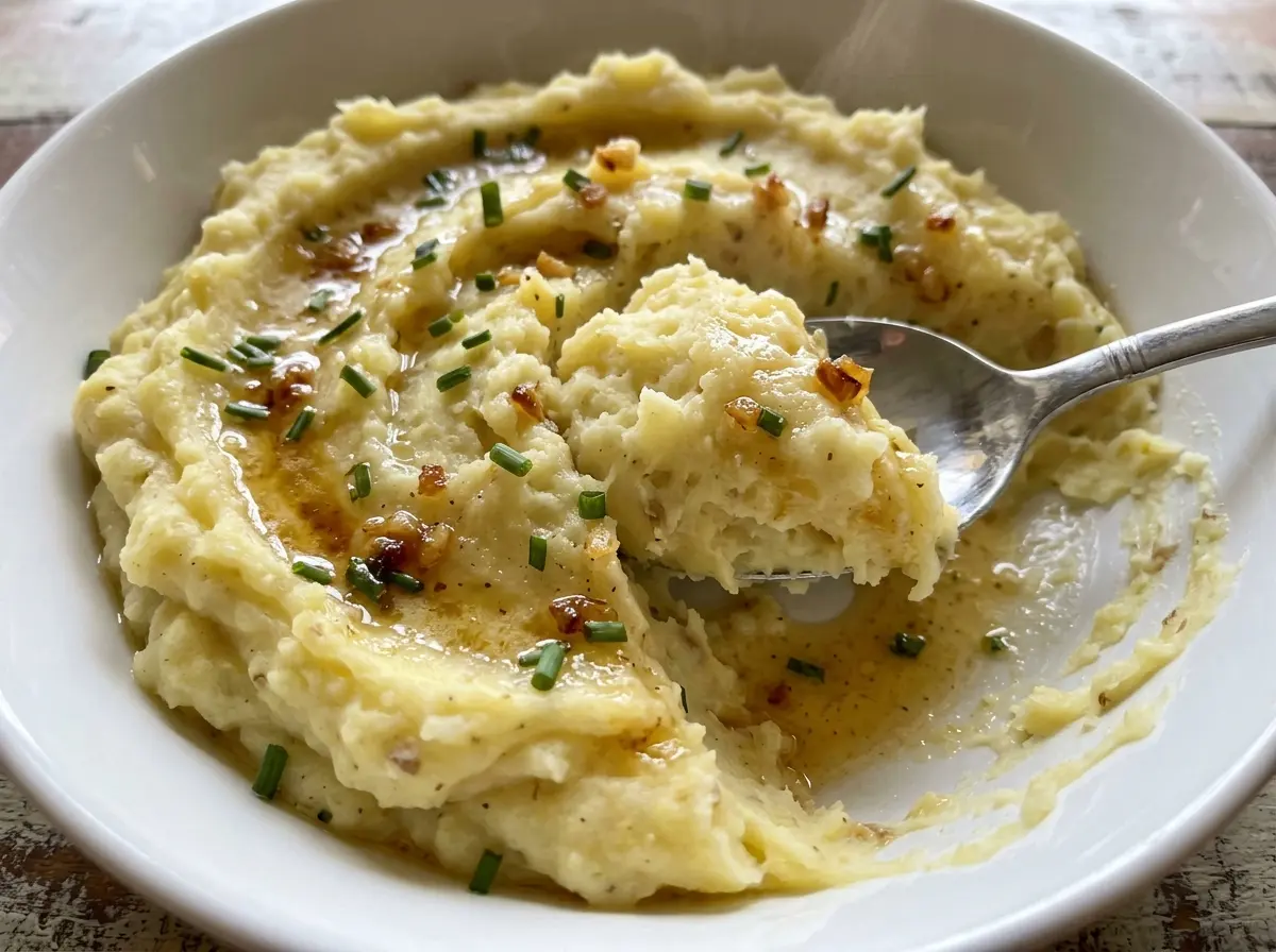 Brown butter garlic mashed potatoes, creamy and golden