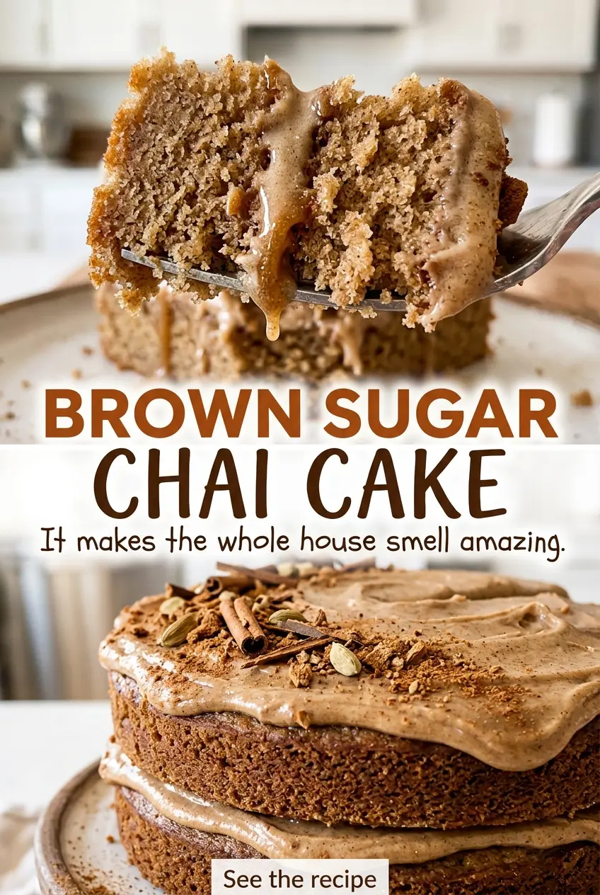 Brown Sugar Chai Cake with tangy cream cheese frosting