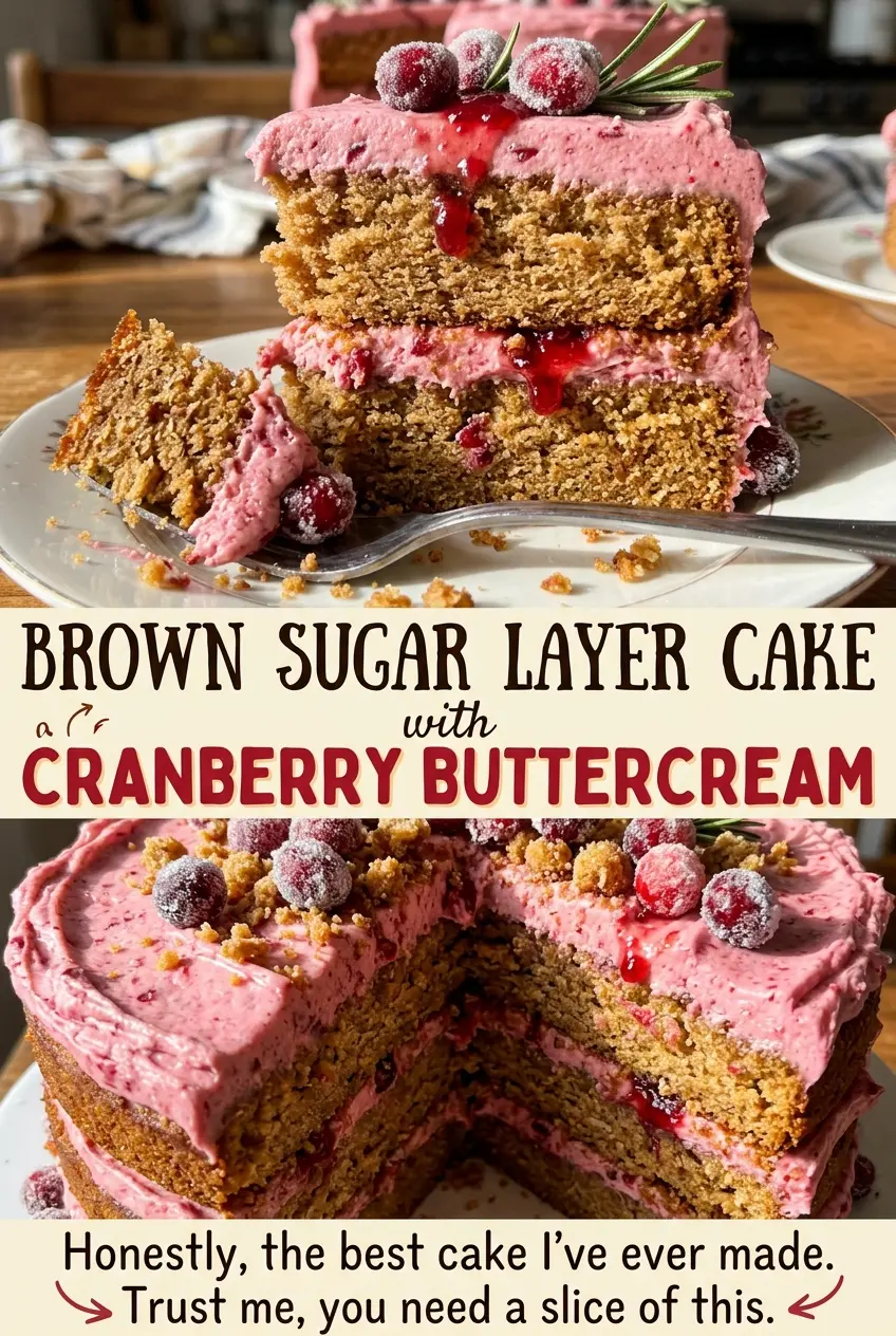 Brown Sugar Layer Cake with Cranberry Buttercream, layered cake and berry frosting