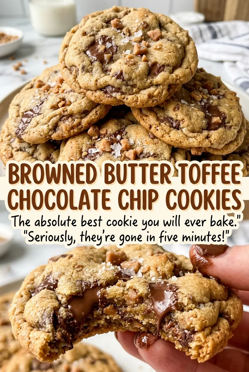 Browned Butter Toffee Chocolate Chip Cookies, chocolate toffee close-up