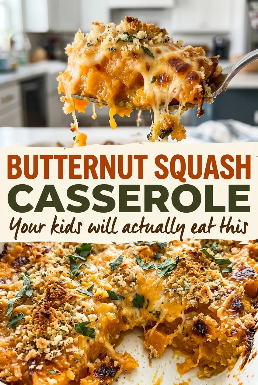 Butternut squash casserole, tender filling and pecan crunch