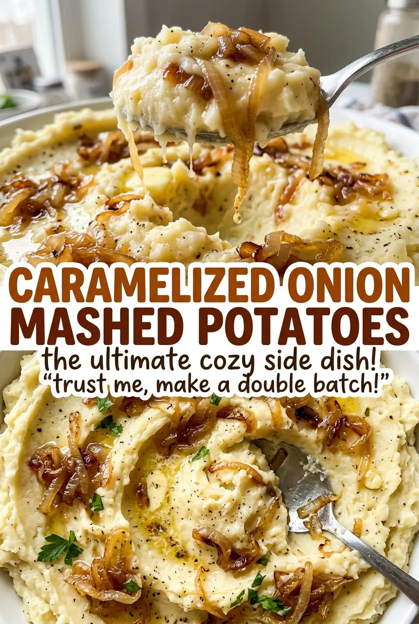 Caramelized onion mashed potatoes tender onion ribbons
