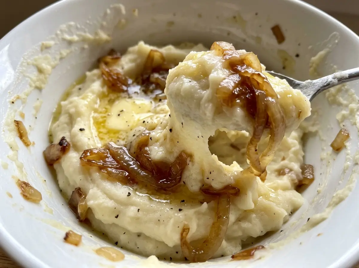Caramelized onion mashed potatoes creamy golden
