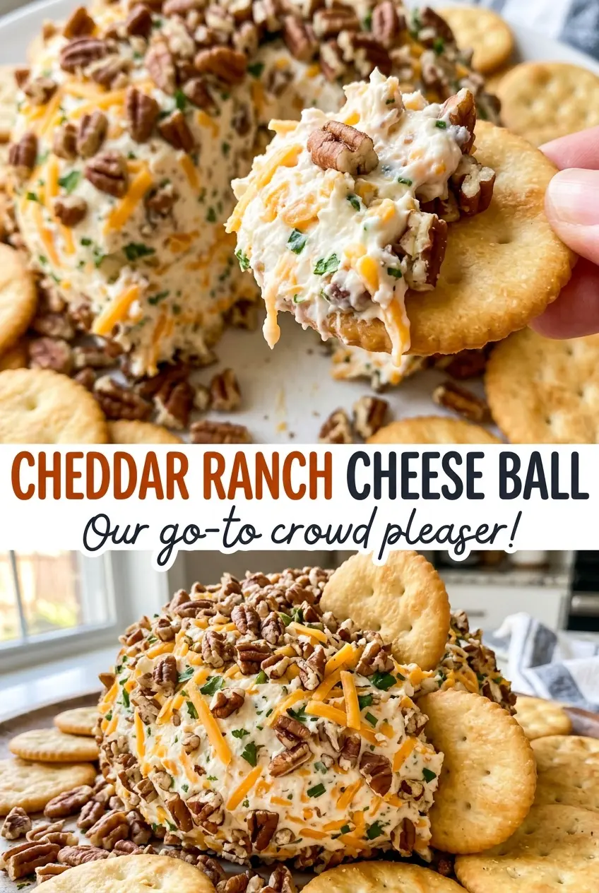 Cheddar Ranch Cheese Ball with creamy center and herbs