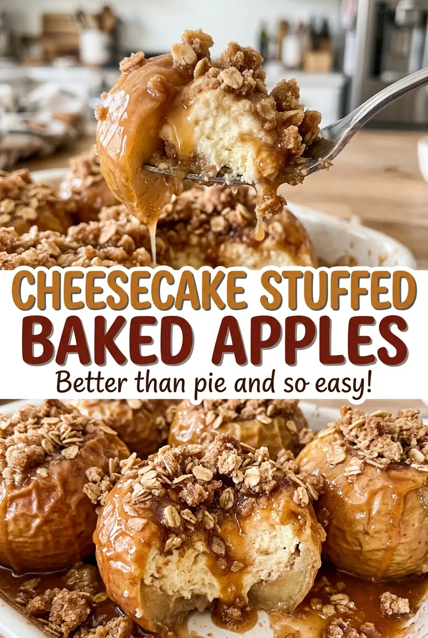 Cheesecake Stuffed Baked Apples with creamy centers