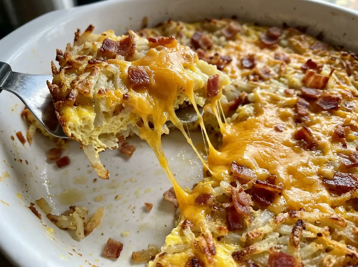 Cheesy Bacon Hash Brown Pie crispy golden crust