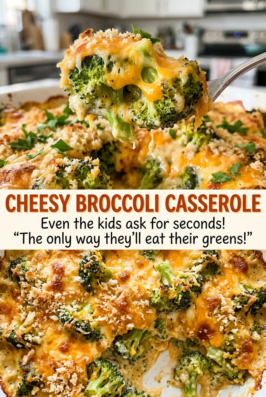 Cheesy Broccoli Casserole with bubbling cheese sauce