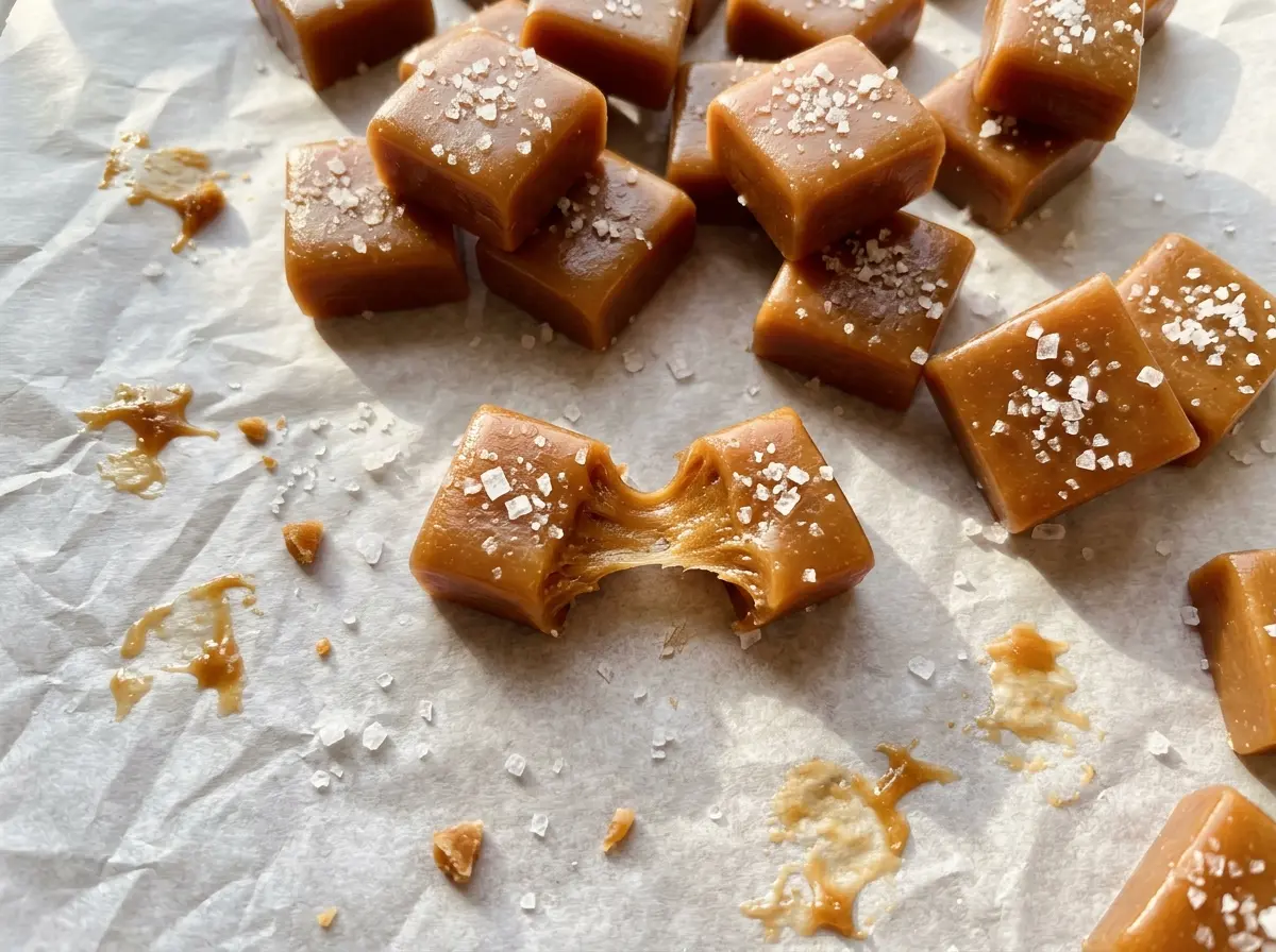 Chewy Salted Caramels, glossy and golden