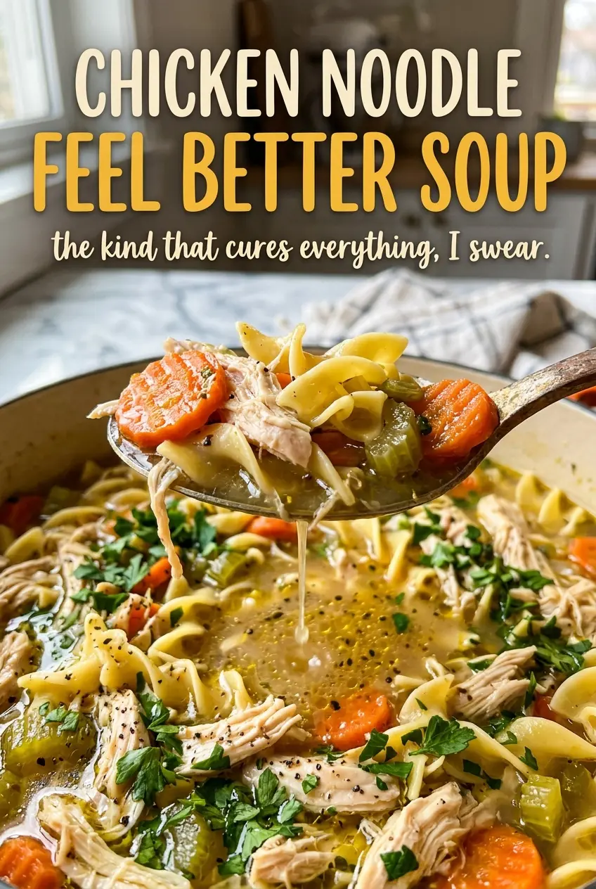 Chicken Noodle Feel Better Soup with tender noodles