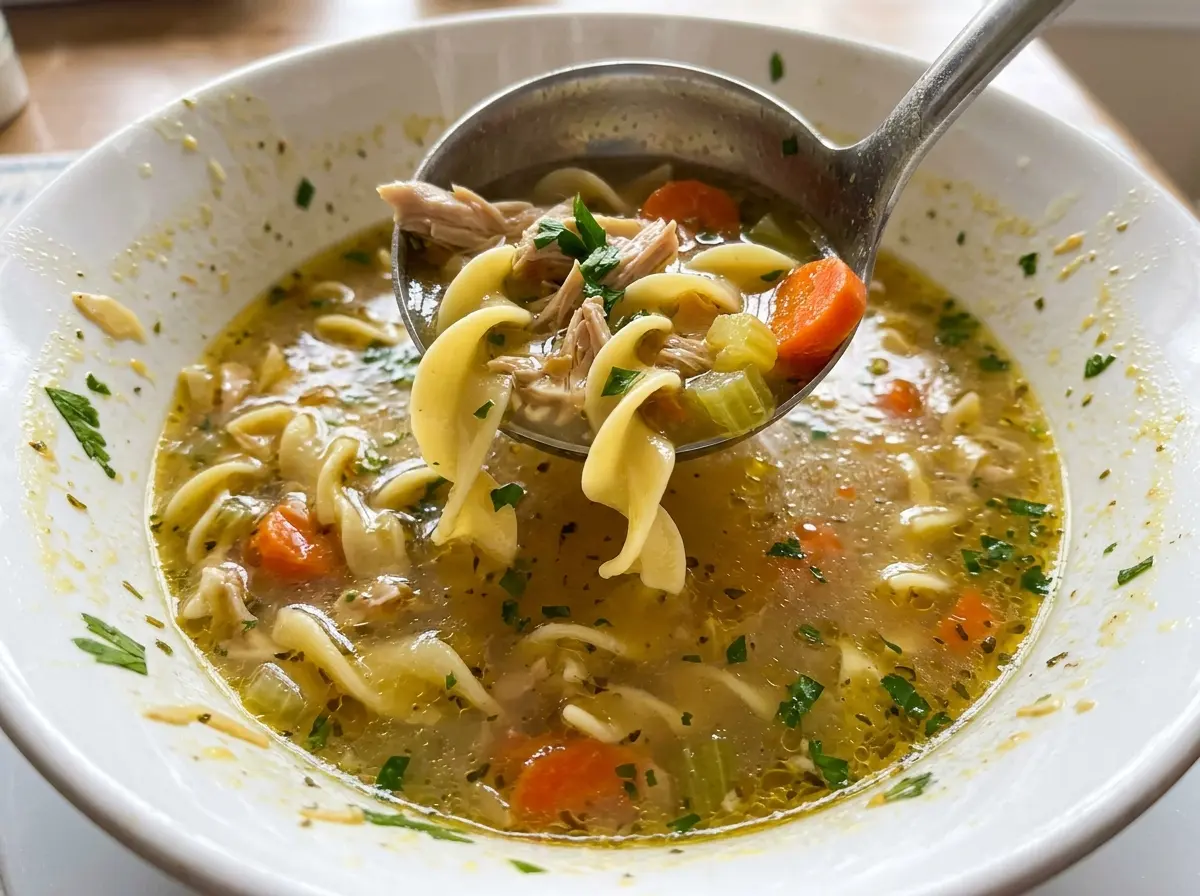 Chicken Noodle Feel Better Soup with tender noodles