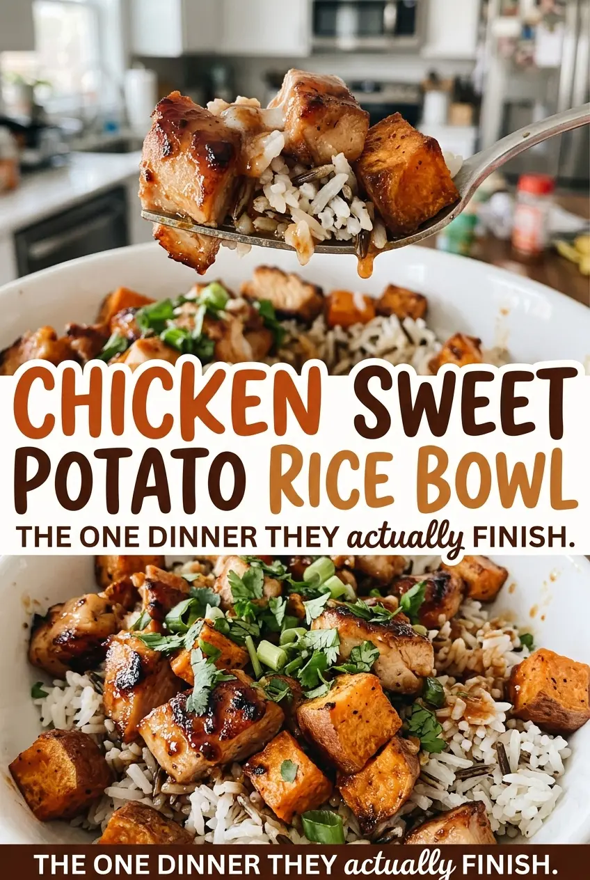 Chicken Sweet Potato Rice Bowl with fresh avocado cilantro