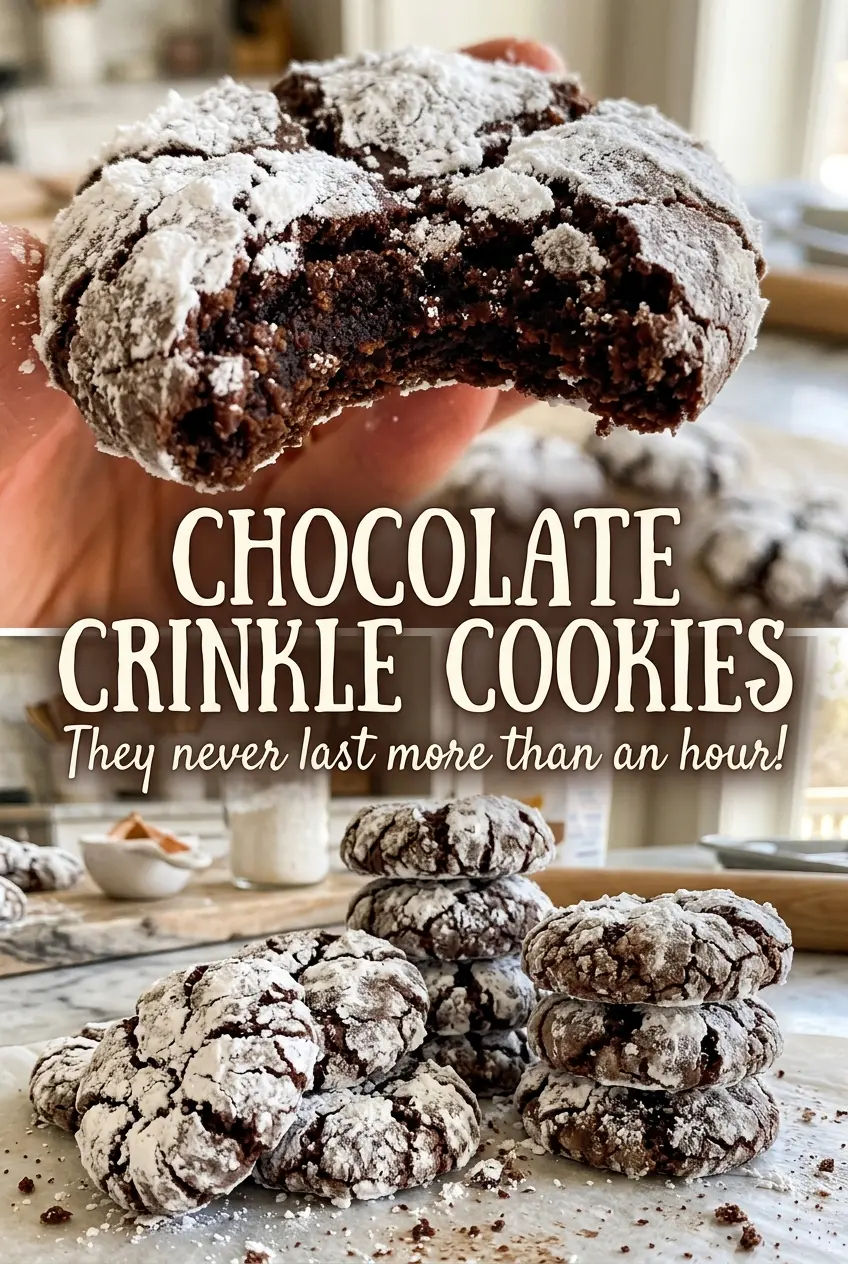 Chocolate Crinkle Cookies with soft chocolate centers