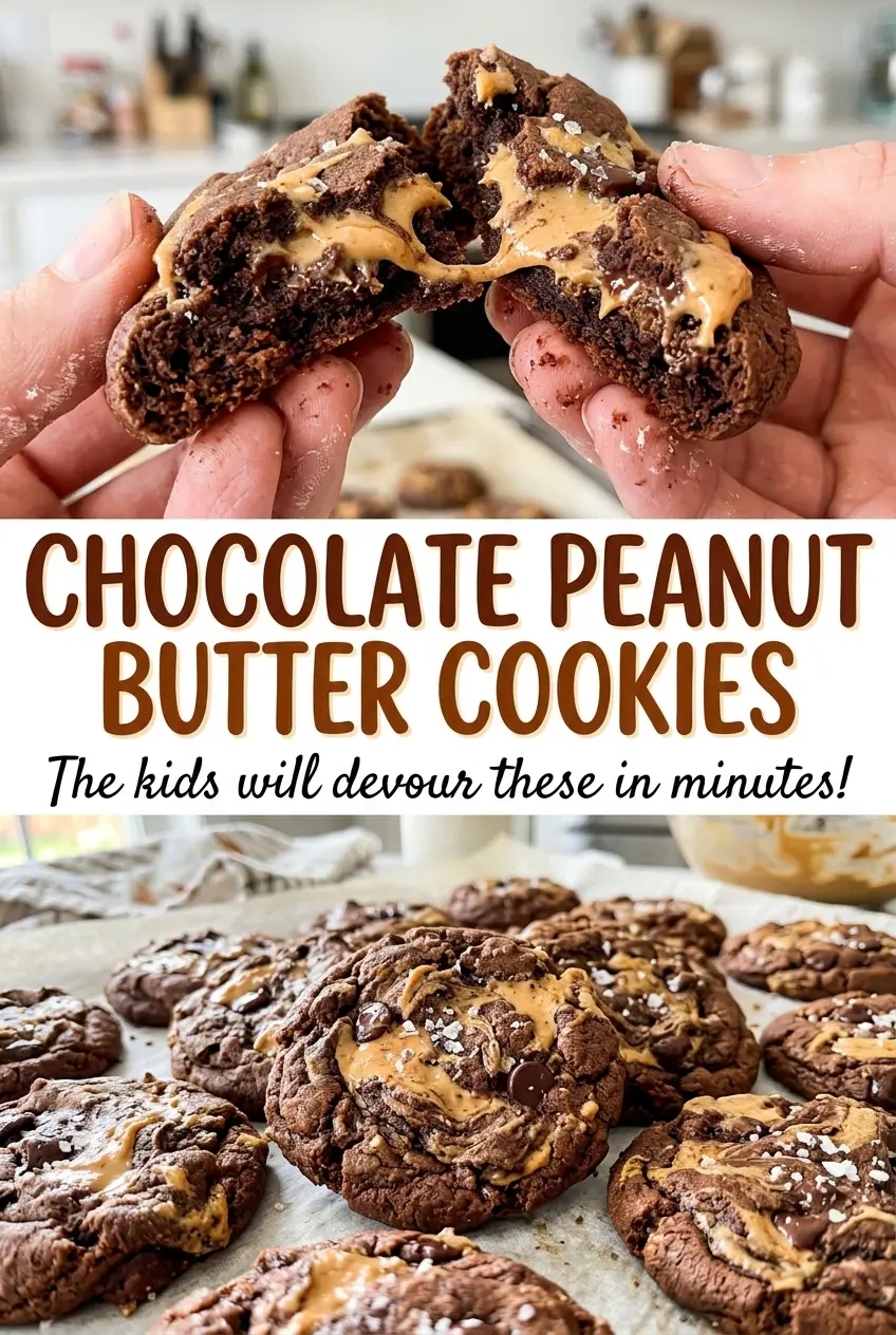Chocolate Peanut Butter Cookies, soft-centered and chocolate-studded
