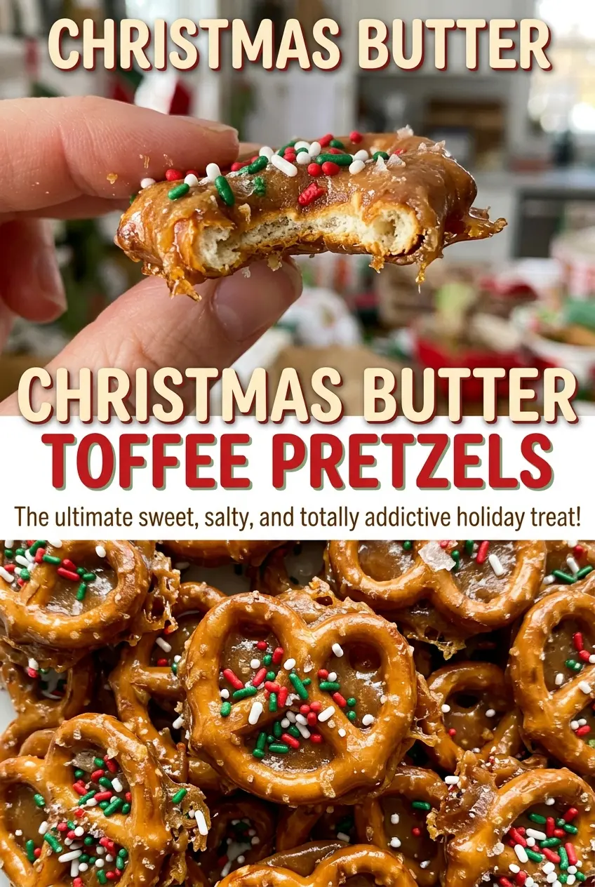 Christmas Butter Toffee Pretzels with crisp twists and chocolate
