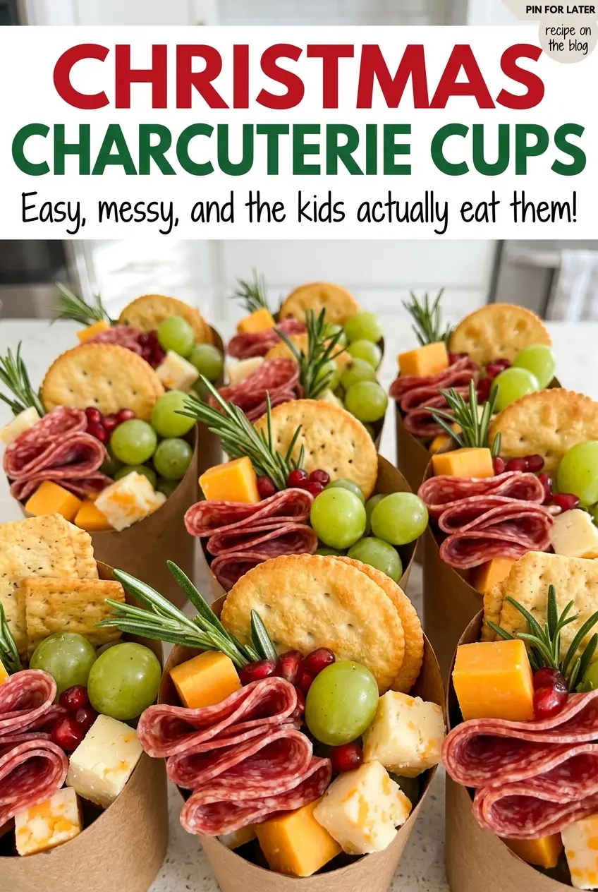 Christmas Charcuterie Cups with rosemary and crackers