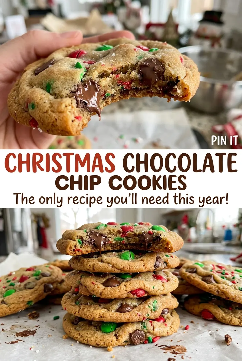 Christmas chocolate chip cookies with golden edges