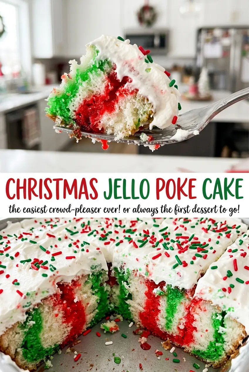 Christmas Jello Poke Cake festive soft slices