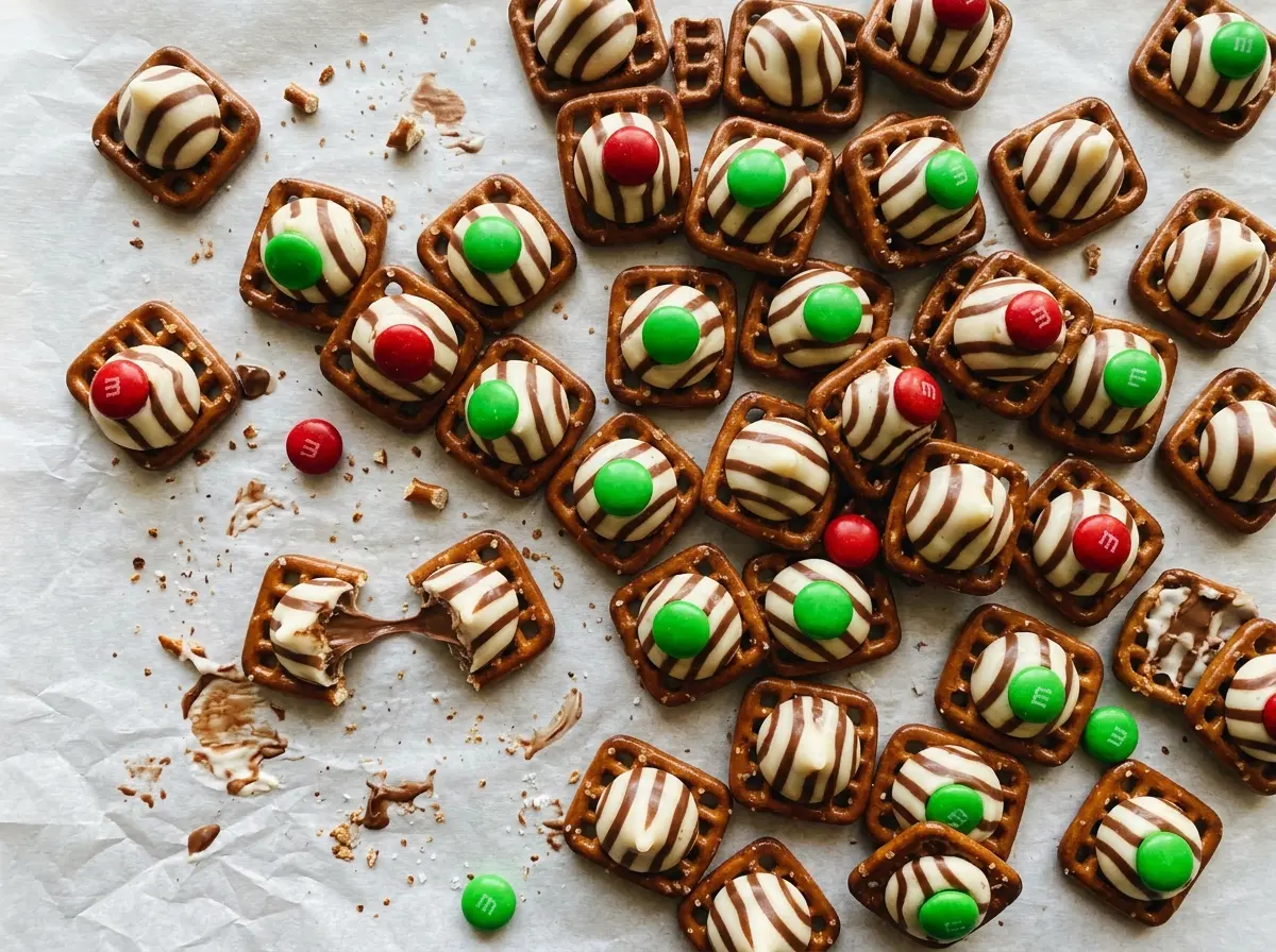 Christmas Pretzel Hugs glossy chocolate candy