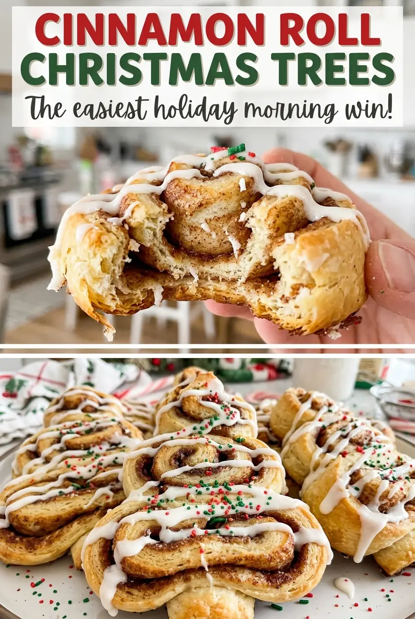 Cinnamon Roll Christmas Trees with green icing