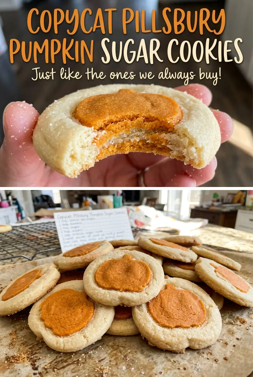 Copycat Pillsbury Pumpkin Sugar Cookies sliced orange centers