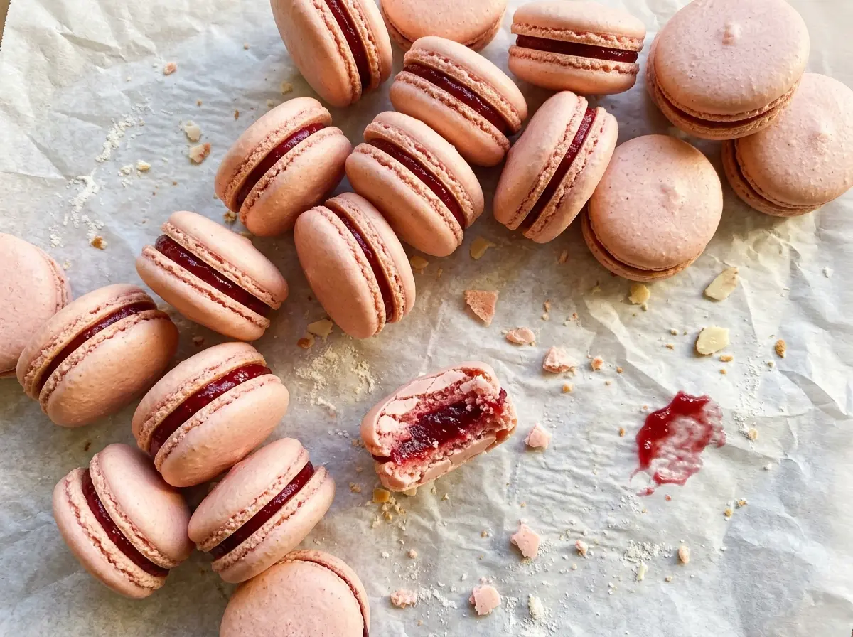 Cranberry macarons with tart filling